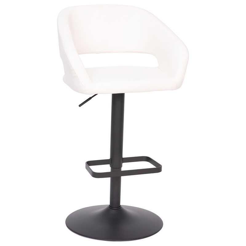 Pemberly Row Adjustable Height Barstool with Mid-Back & Black Base in White