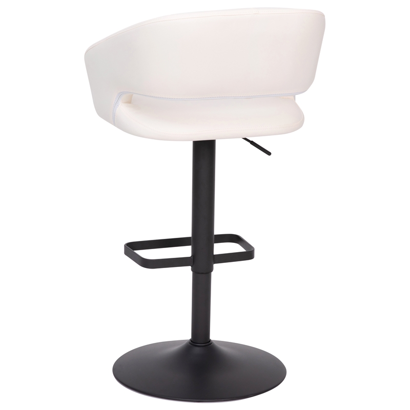 Pemberly Row Adjustable Height Barstool with Mid-Back & Black Base in White