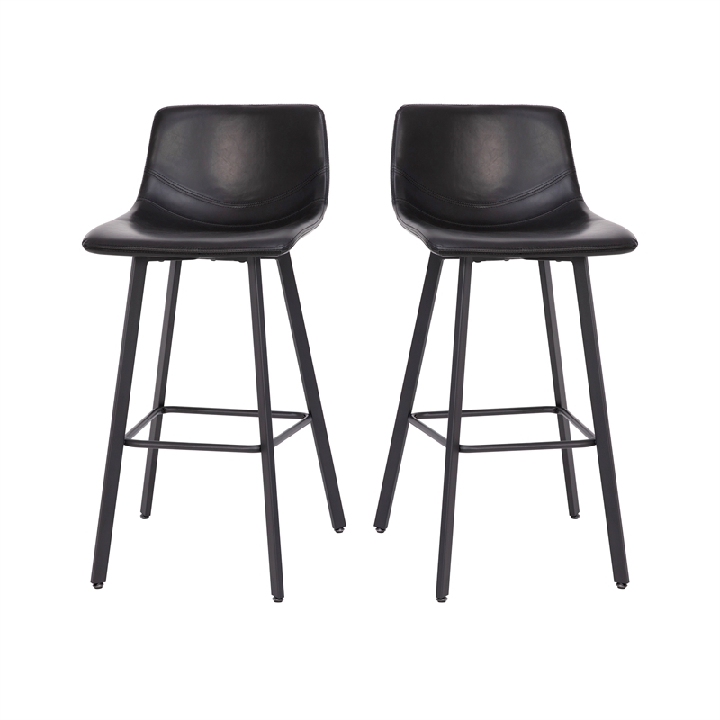 Pemberly Row Set of 2 Indoor Armless Iron Barstools in Black