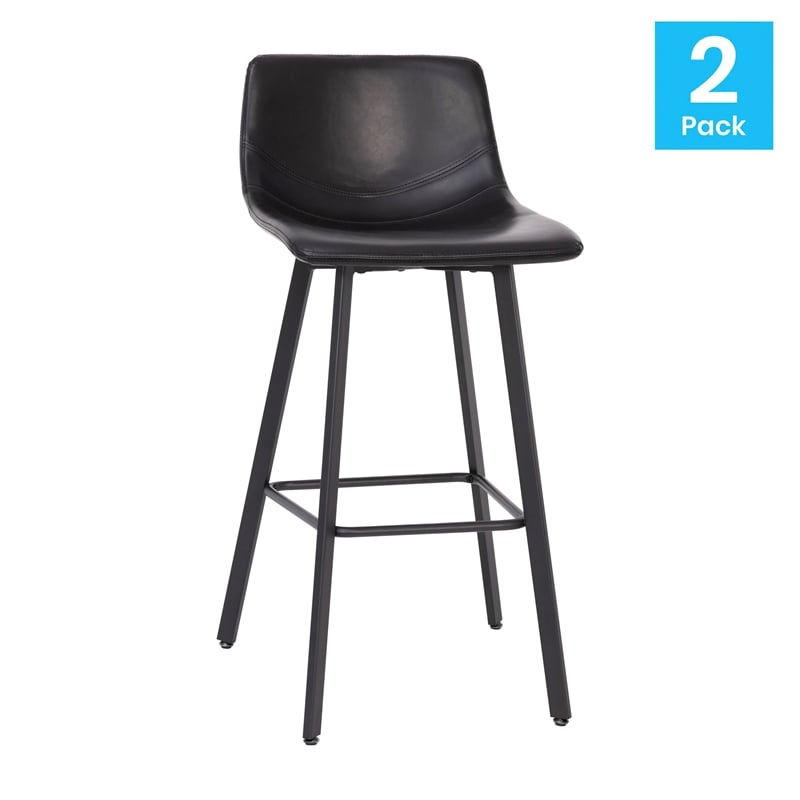 Pemberly Row Set of 2 Indoor Armless Iron Barstools in Black