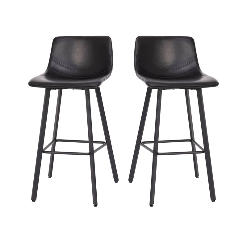Pemberly Row Set of 2 Indoor Armless Iron Barstools in Black