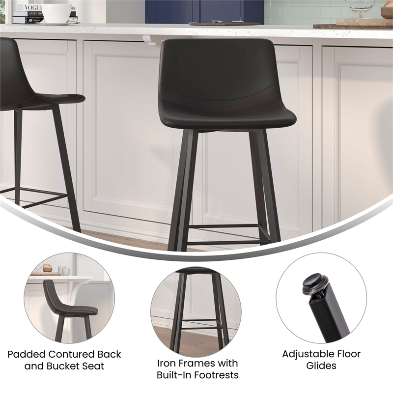 Pemberly Row Set of 2 Indoor Armless Iron Barstools in Black