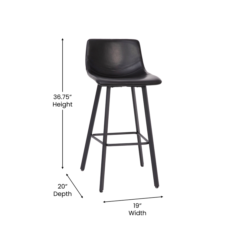 Pemberly Row Set of 2 Indoor Armless Iron Barstools in Black