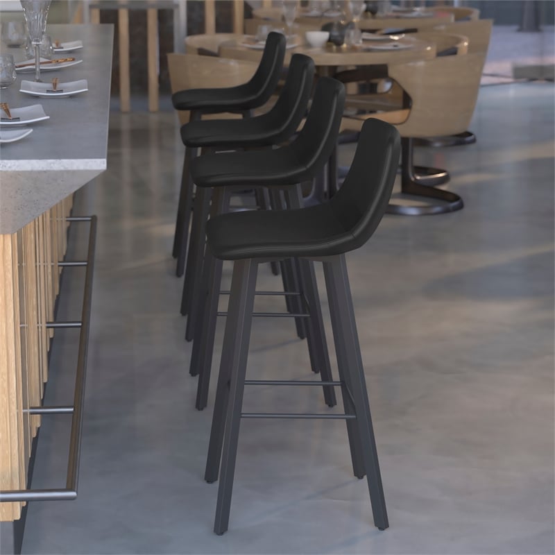 Pemberly Row Set of 2 Indoor Armless Iron Barstools in Black