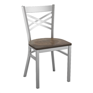 Pemberly Row Silver Antique X Back Metal Restaurant Chair with Copper Wood Seat