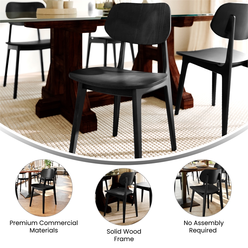 Pemberly Row Solid Wood Dining Chair with Curved Backrest in Black