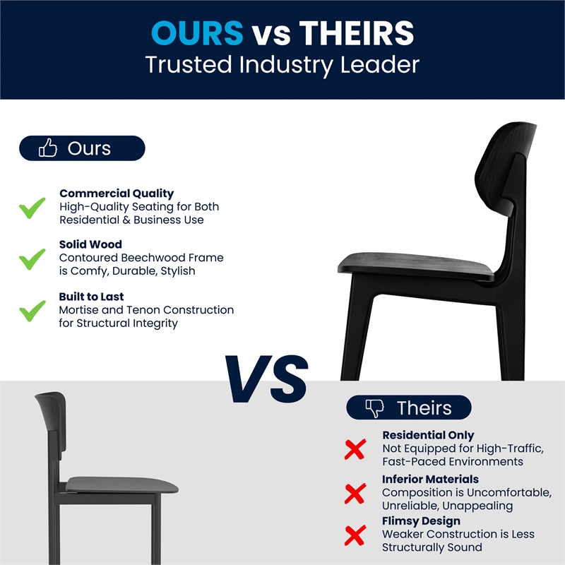 Pemberly Row Solid Wood Dining Chair with Curved Backrest in Black