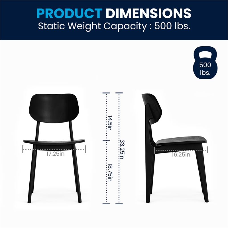 Pemberly Row Solid Wood Dining Chair with Curved Backrest in Black