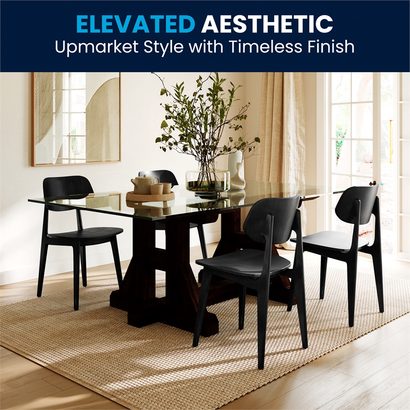 Pemberly Row Solid Wood Dining Chair with Curved Backrest in Black