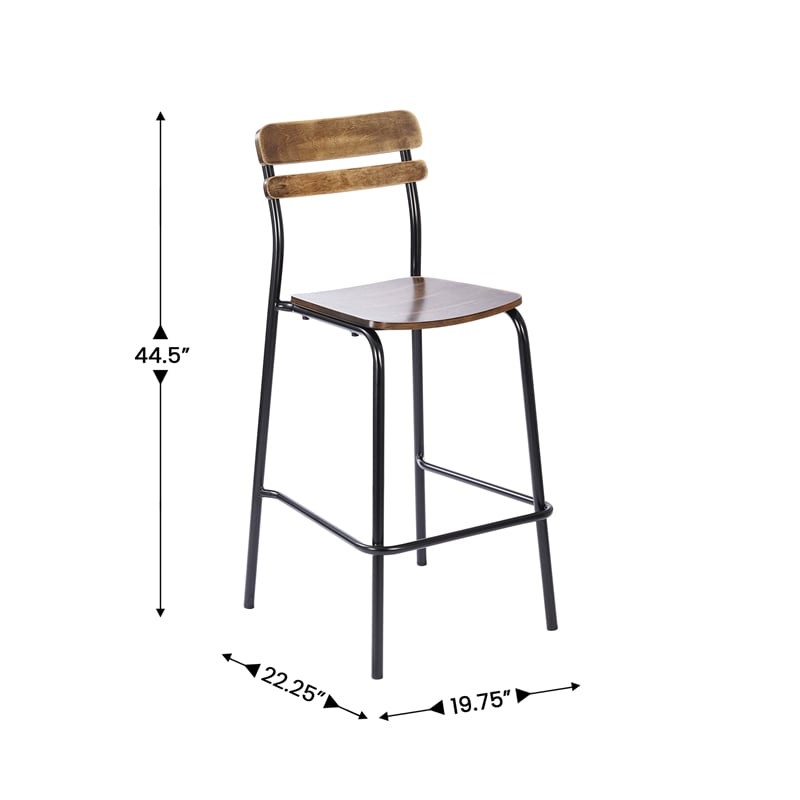 Pemberly Row Solid Wood Bar Stool with Black Frame in Antique Copper