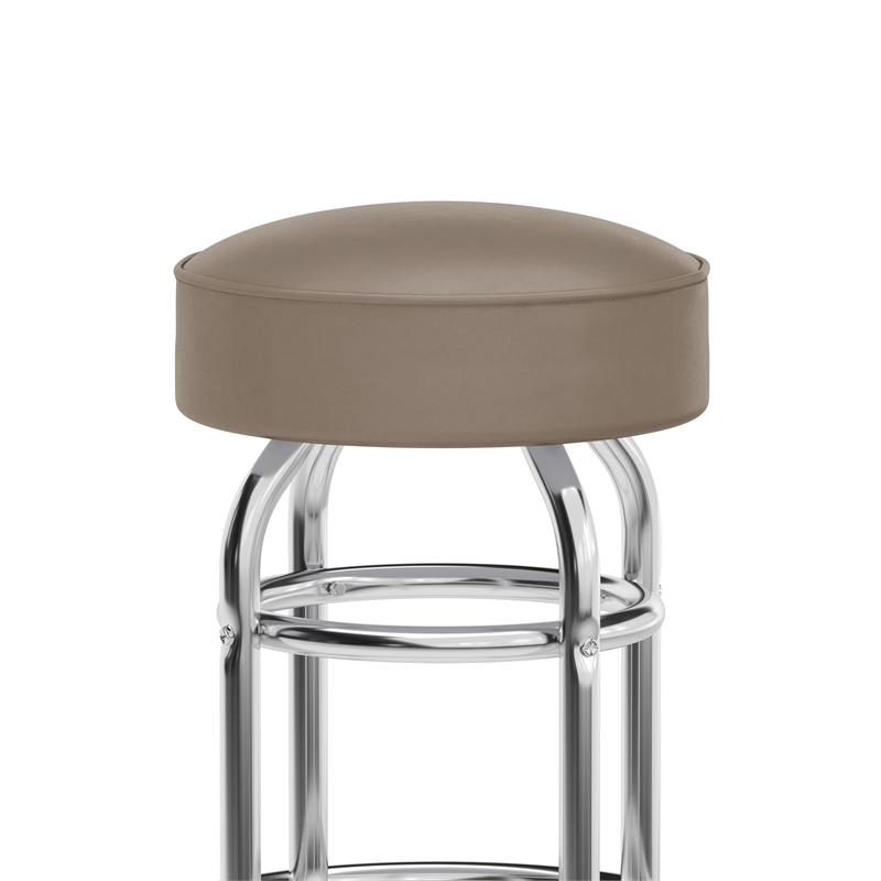 Pemberly Row Backless Double Ring Chrome Swivel Barstool with Beige Seat