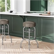 Pemberly Row Backless Double Ring Chrome Swivel Barstool with Beige Seat