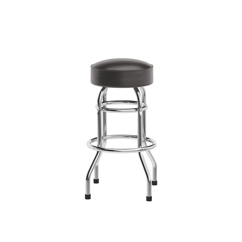 Pemberly Row Backless Double Ring Chrome Swivel Barstool in Dark Brown