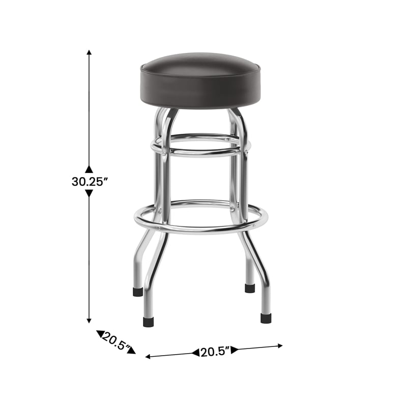 Pemberly Row Backless Double Ring Chrome Swivel Barstool in Dark Brown