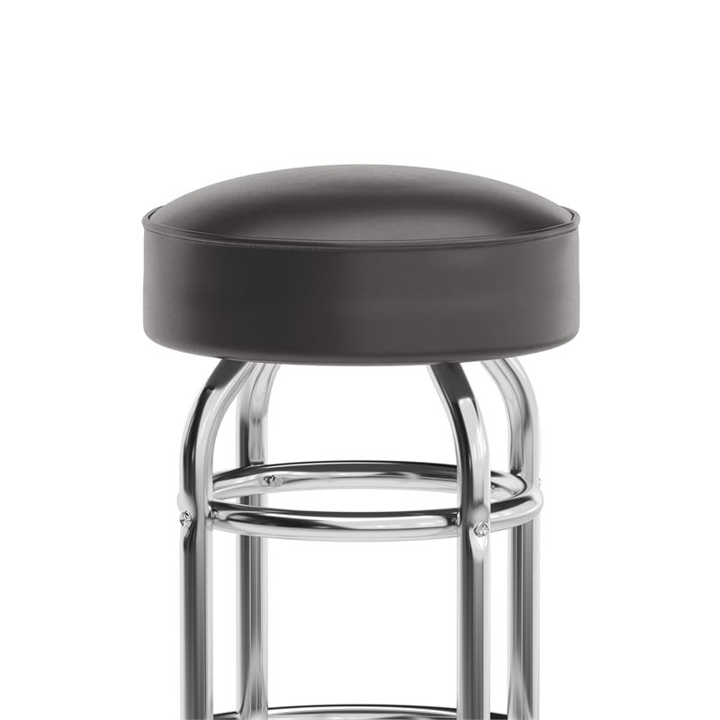 Pemberly Row Backless Double Ring Chrome Swivel Barstool in Dark Brown