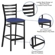 Pemberly Row Black Ladder Back Metal Restaurant Barstool with Blue Seat