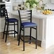 Pemberly Row Black Ladder Back Metal Restaurant Barstool with Blue Seat