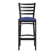 Pemberly Row Black Ladder Back Metal Restaurant Barstool with Blue Seat