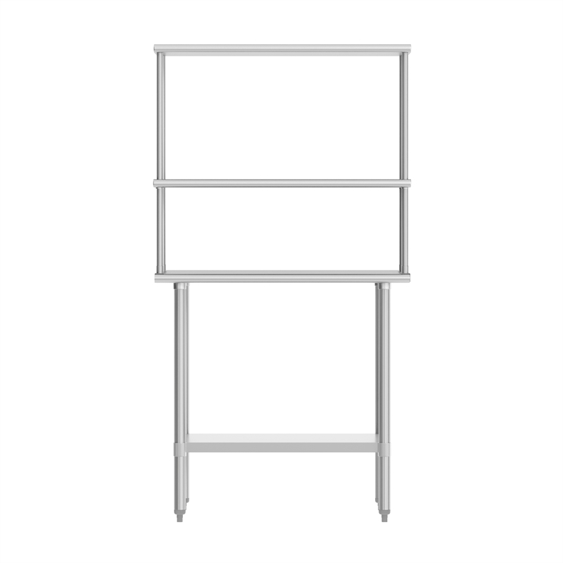Pemberly Row 24x36 Stainless Steel Work Table with 2 Overshelves and Undershelf