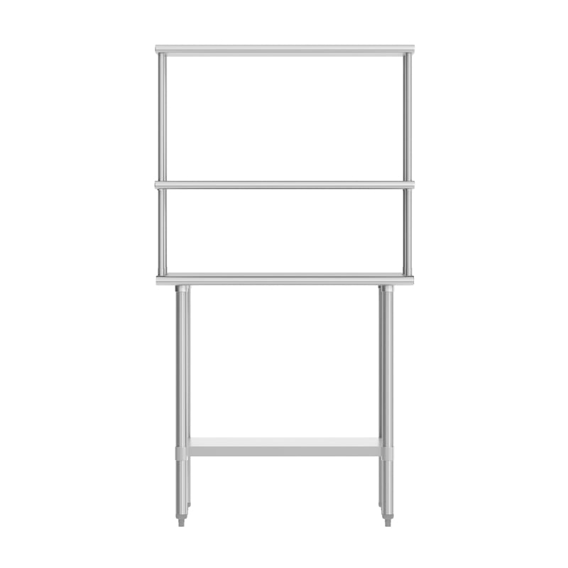 Pemberly Row 24x36 Stainless Steel Work Table with 2 Overshelves and Undershelf