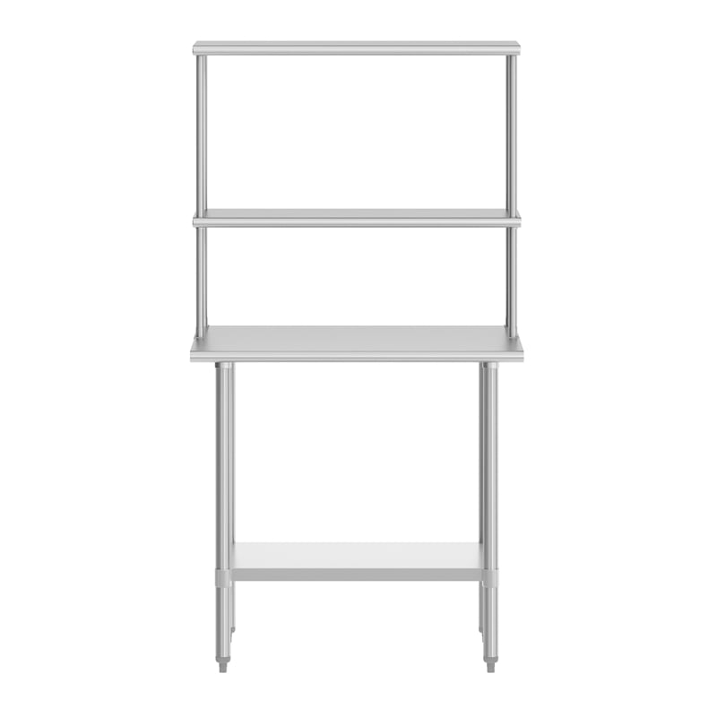 Pemberly Row 24x36 Stainless Steel Work Table with 2 Overshelves and Undershelf