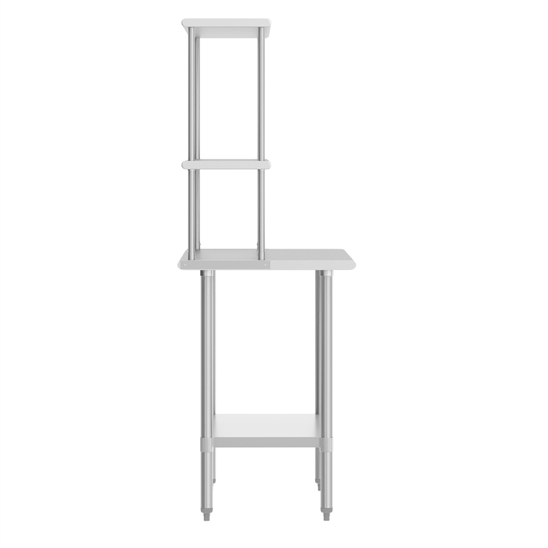 Pemberly Row 24x36 Stainless Steel Work Table with 2 Overshelves and Undershelf