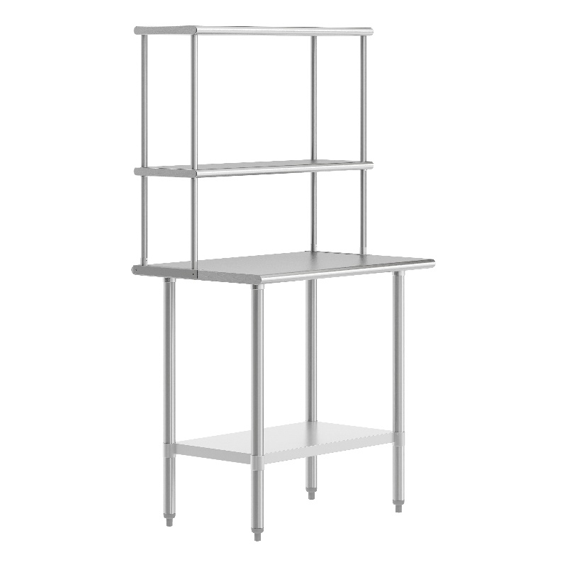 Pemberly Row 24x36 Stainless Steel Work Table with 2 Overshelves and Undershelf