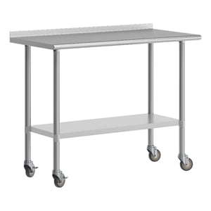 Pemberly Row 24x48 Stainless Steel Work Table with 1.5&quot Backsplash & Undershelf