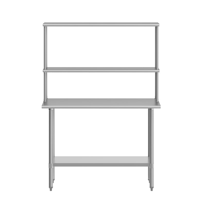 Pemberly Row 24x48 Stainless Steel Work Table with 2 Overshelves and Undershelf