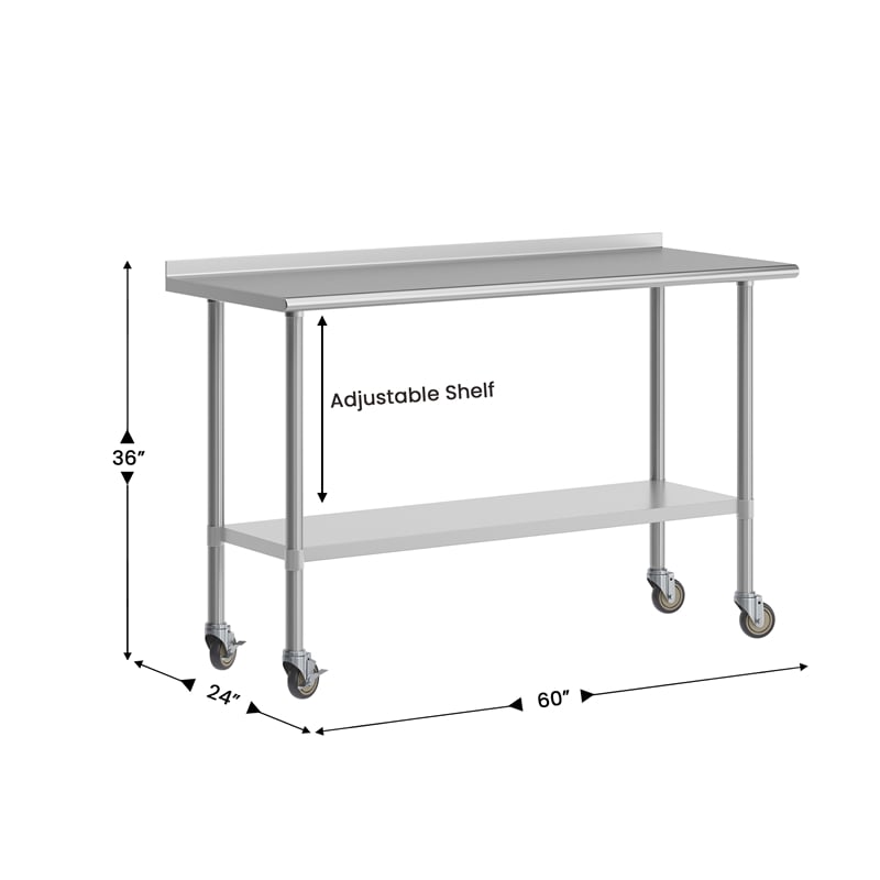 Pemberly Row 24x60 Stainless Steel Work Table with 1.5