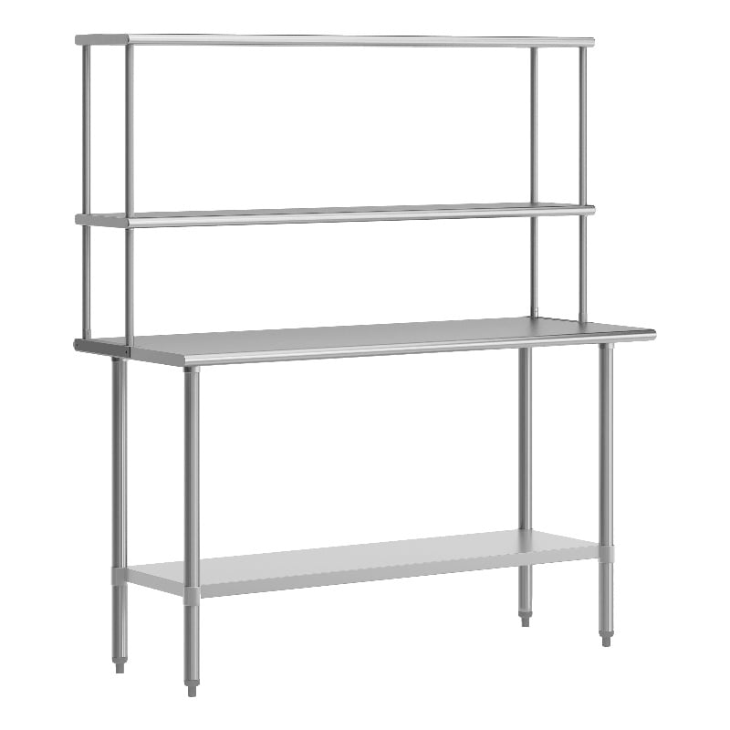 Pemberly Row 24x60 Stainless Steel Work Table with 2 Overshelves and Undershelf