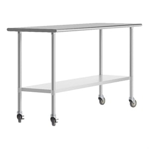 Pemberly Row 24x72 Stainless Steel 18 Gauge Work Table with Undershelf & Casters