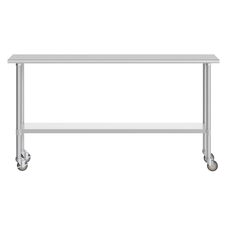 Pemberly Row 24x72 Stainless Steel 18 Gauge Work Table with Undershelf & Casters