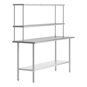 Pemberly Row 24x72 Stainless Steel Work Table with 2 Overshelves and Undershelf