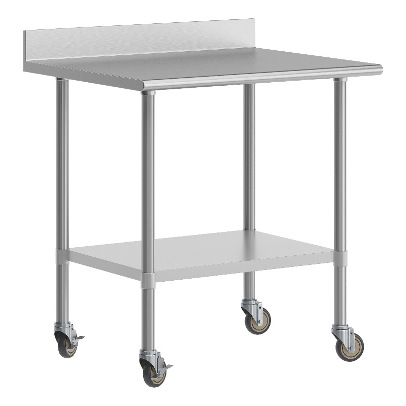 Pemberly Row 30x36 Stainless Steel Work Table with 4