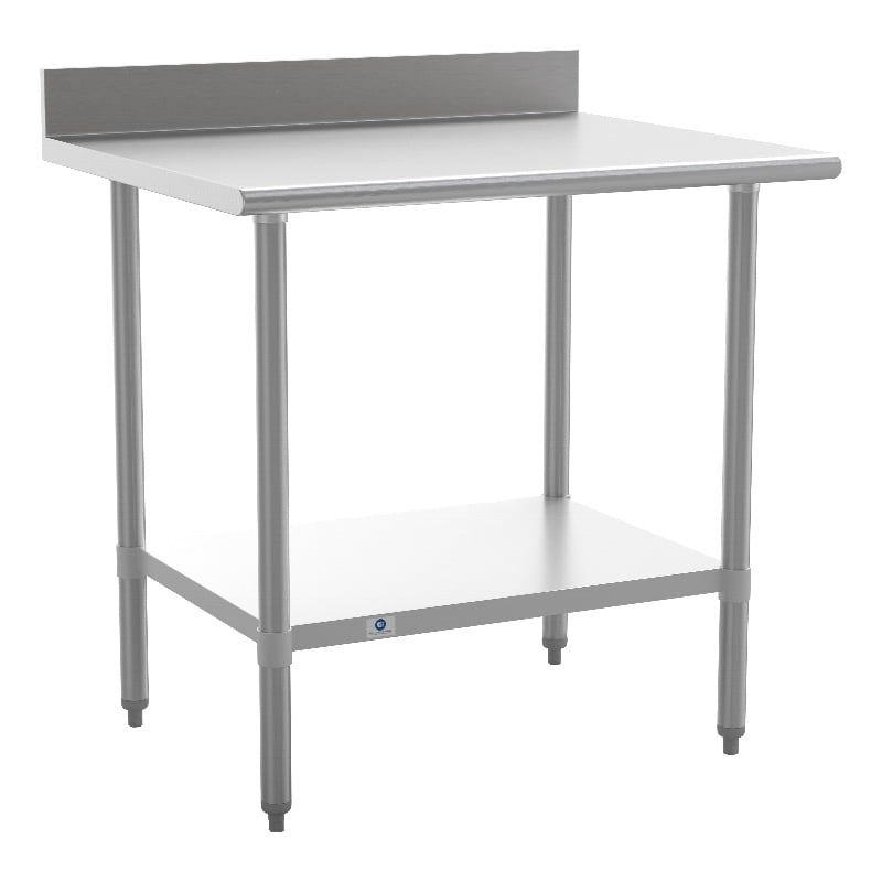 Pemberly Row Stainless Steel Kitchen Prep & Work Table with Shelf & Backsplash