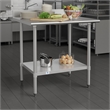 Pemberly Row Stainless Steel Kitchen Prep & Work Table with Shelf & Backsplash
