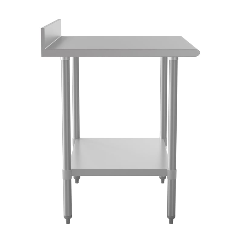 Pemberly Row Stainless Steel Kitchen Prep & Work Table with Shelf & Backsplash
