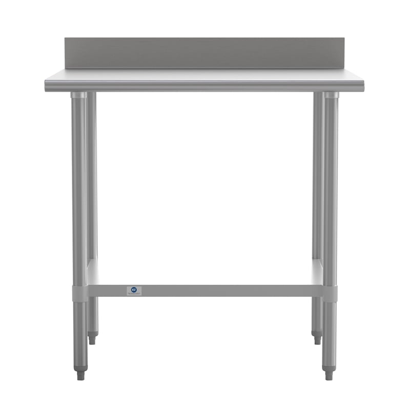 Pemberly Row Stainless Steel Kitchen Prep & Work Table with Shelf & Backsplash