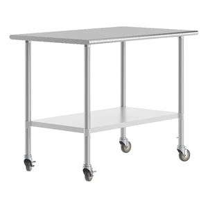 Pemberly Row 30x48 Stainless Steel 18 Gauge Work Table with Undershelf & Casters