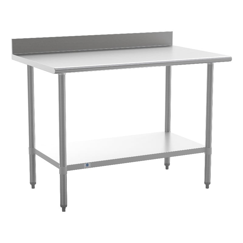 Pemberly Row Stainless Steel Kitchen Prep & Work Table with Shelf & Backsplash