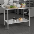 Pemberly Row Stainless Steel Kitchen Prep & Work Table with Shelf & Backsplash