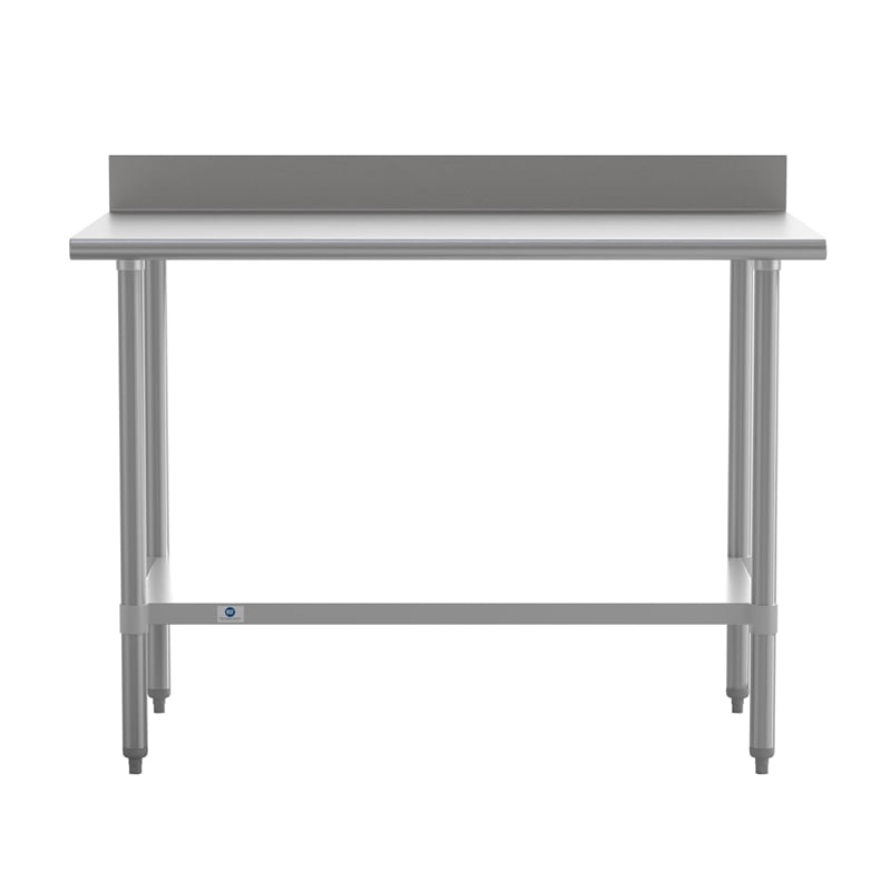Pemberly Row Stainless Steel Kitchen Prep & Work Table with Shelf & Backsplash