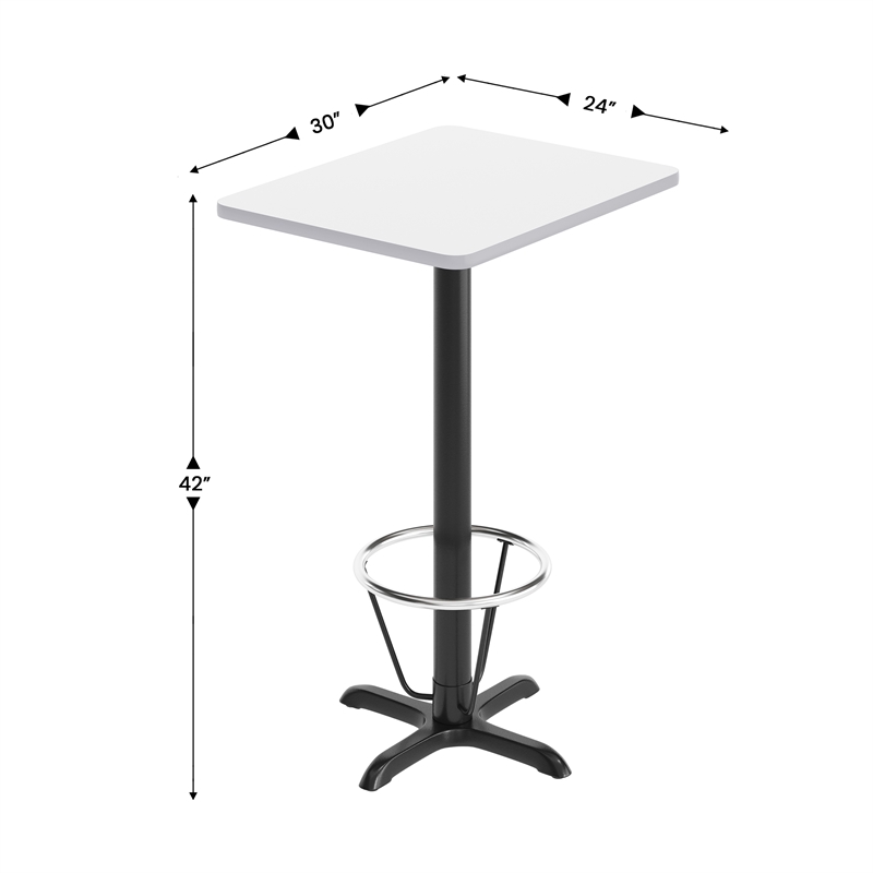 Pemberly Row 24x30 White Dining Table Top with Bar Height Base and Footring