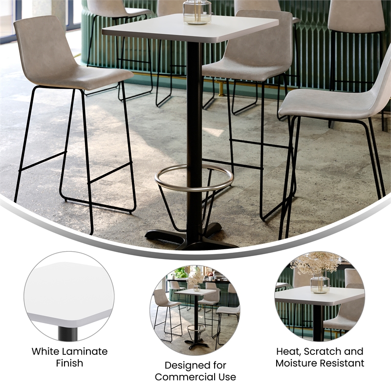 Pemberly Row 24x30 White Dining Table Top with Bar Height Base and Footring