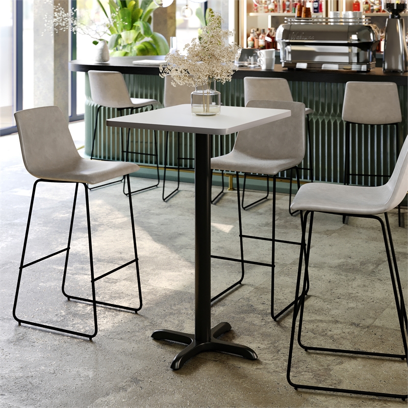 Pemberly Row 24x30 White Dining Table Top with Black Bar Height X Base
