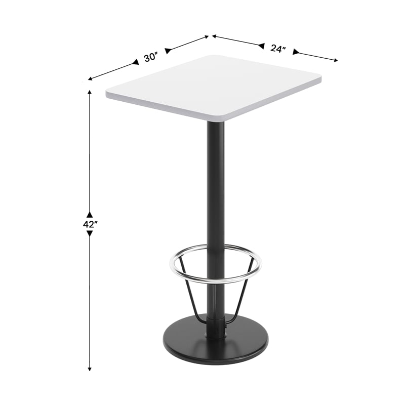 Pemberly Row 24x30 White Dining Table Top with Black Bar Height Base & Footring