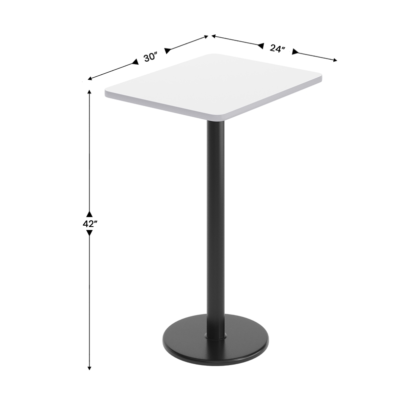 Pemberly Row 24x30 White Dining Table Top with Black Bar Height Base