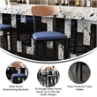 Pemberly Row Metal Barstool with Seat and Wood Boomerang Back in Blue/Natural