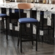 Pemberly Row Metal Barstool with Seat and Wood Boomerang Back in Blue/Natural